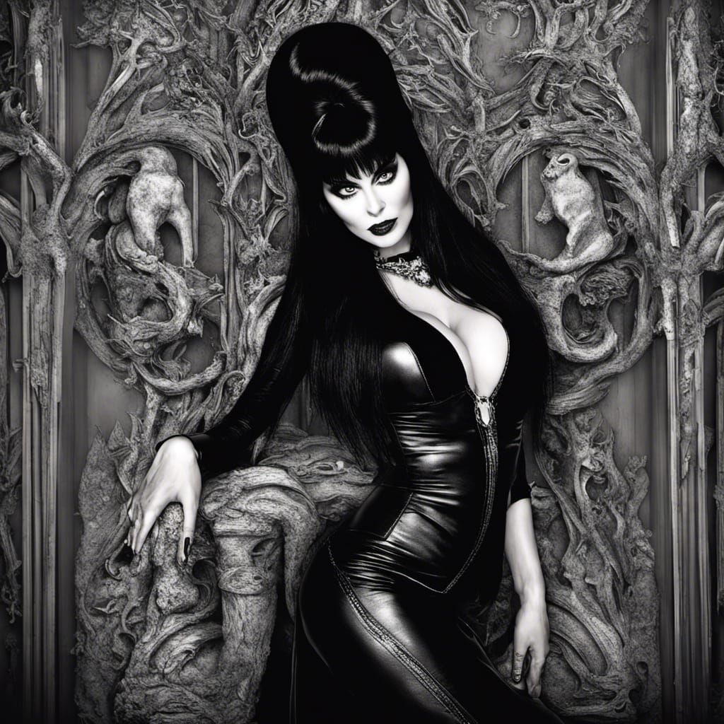 Hyperrealistic Pinup of Elvira, Mistress of the Dark