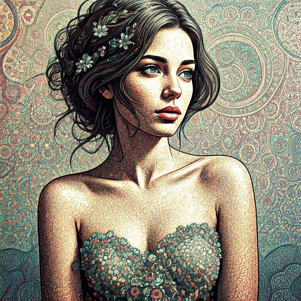 Dreamy Surreal Woman in Pastel Geometric Scene