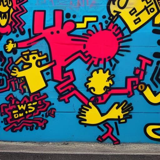 Street Art Mural in Haring Style: Fentanyl is Lame