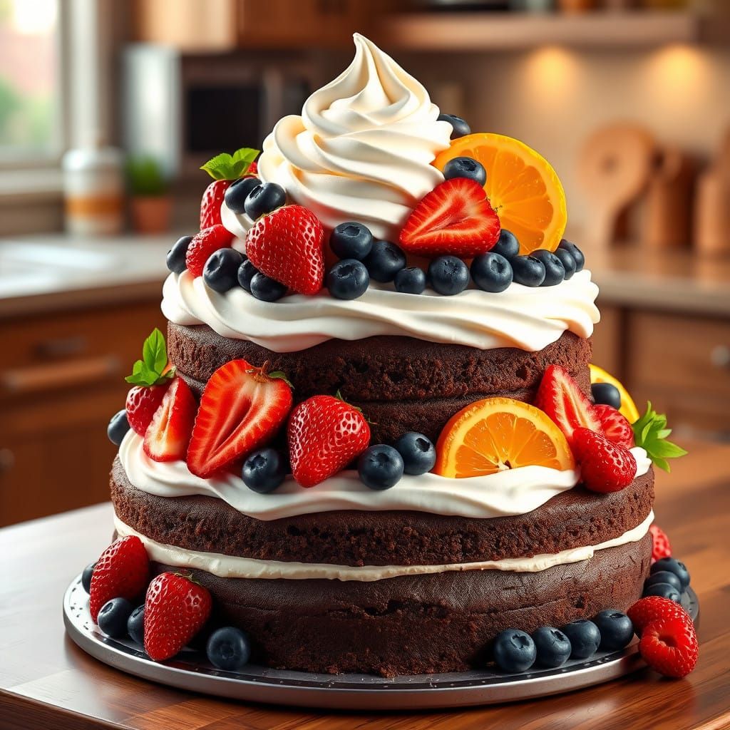 Decadent Chocolate Cake with Fresh Fruits in Photorealistic ...