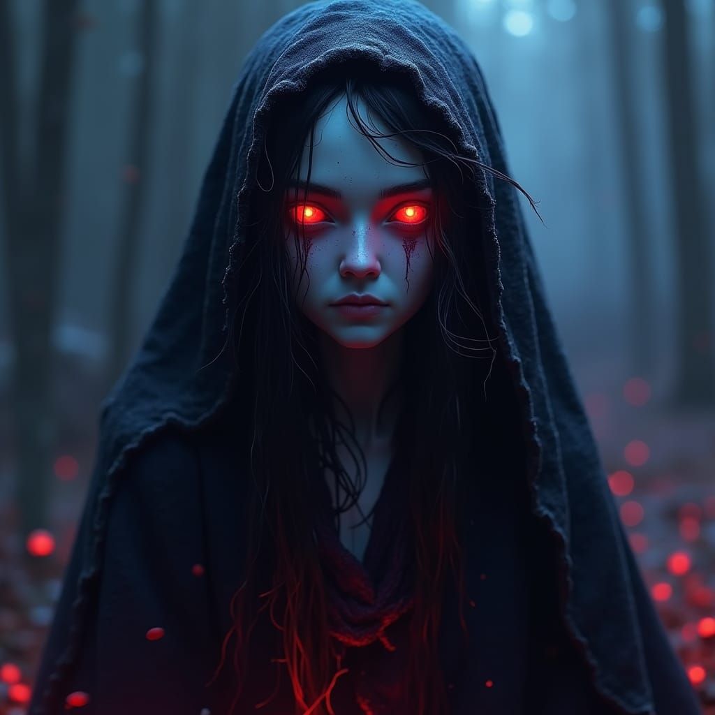 Eerie Dark Elf in Shadow and Crimson Mist