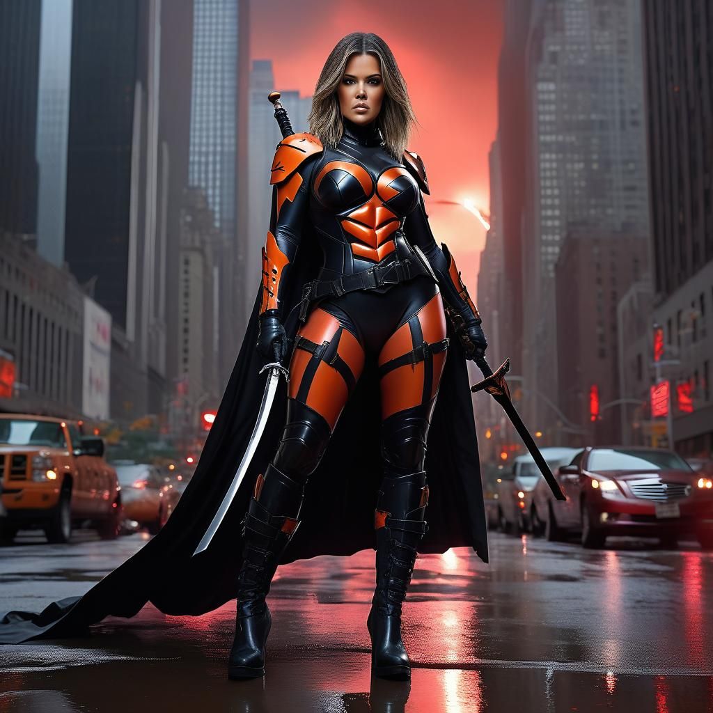 Woman in Deathstroke Armor in New York, Digital Art