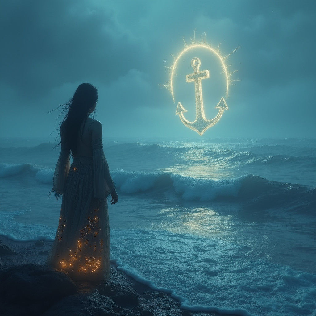 Mystical Ocean Figure with Floating Anchor