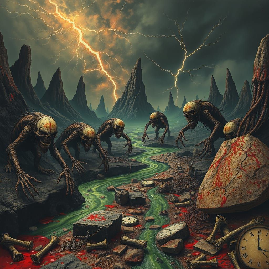 Nightmarish Landscape with Twisted Monsters