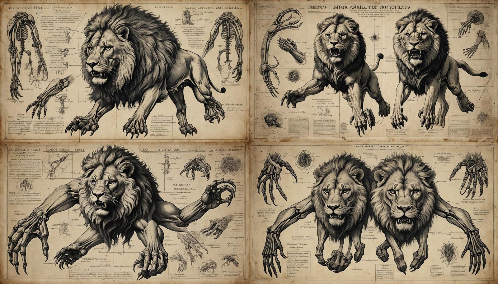 Animal Autopsy Blueprint with Lion Head