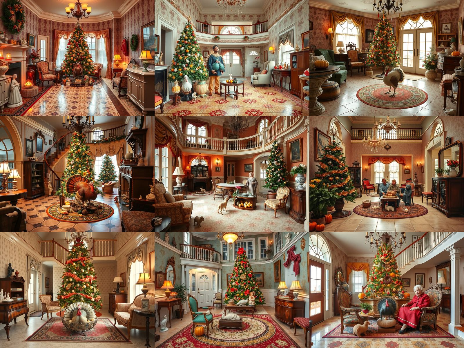 Kitschy Thanksgiving Nativity Scene in Shabby Chic Foyer