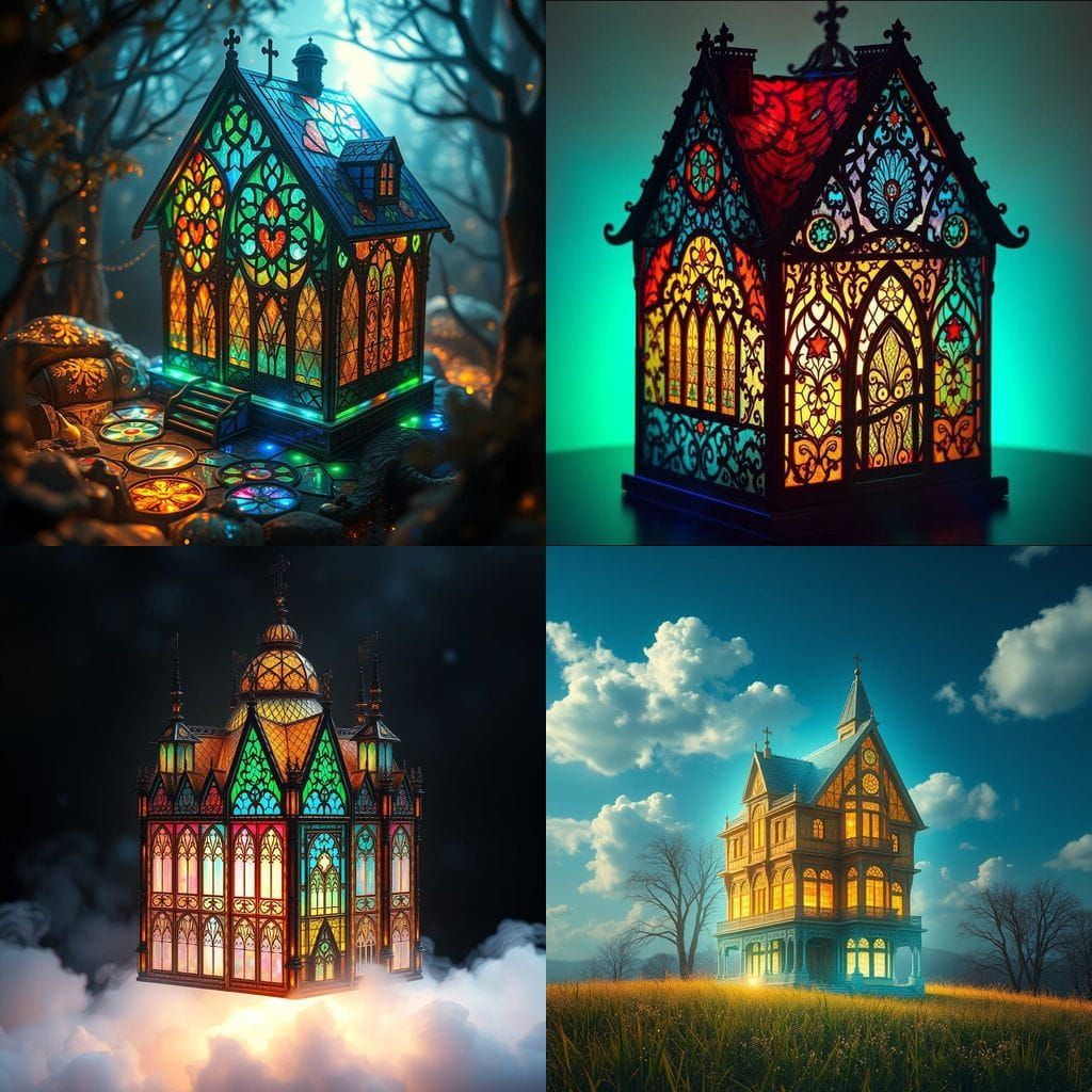 A Majestic Holographic Castle Illuminated by Vibrant Stained...