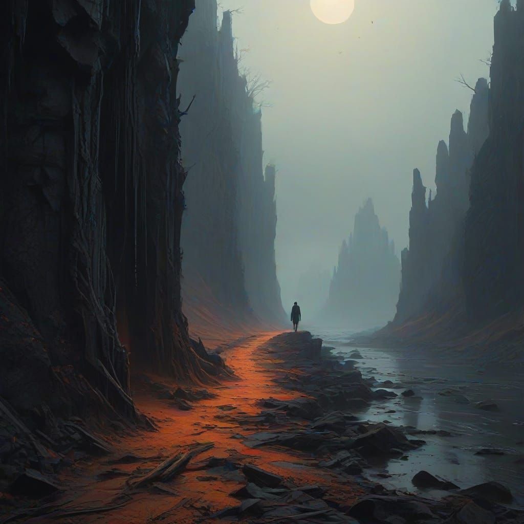 Faceless Man on Edge of Day in Surreal Landscape