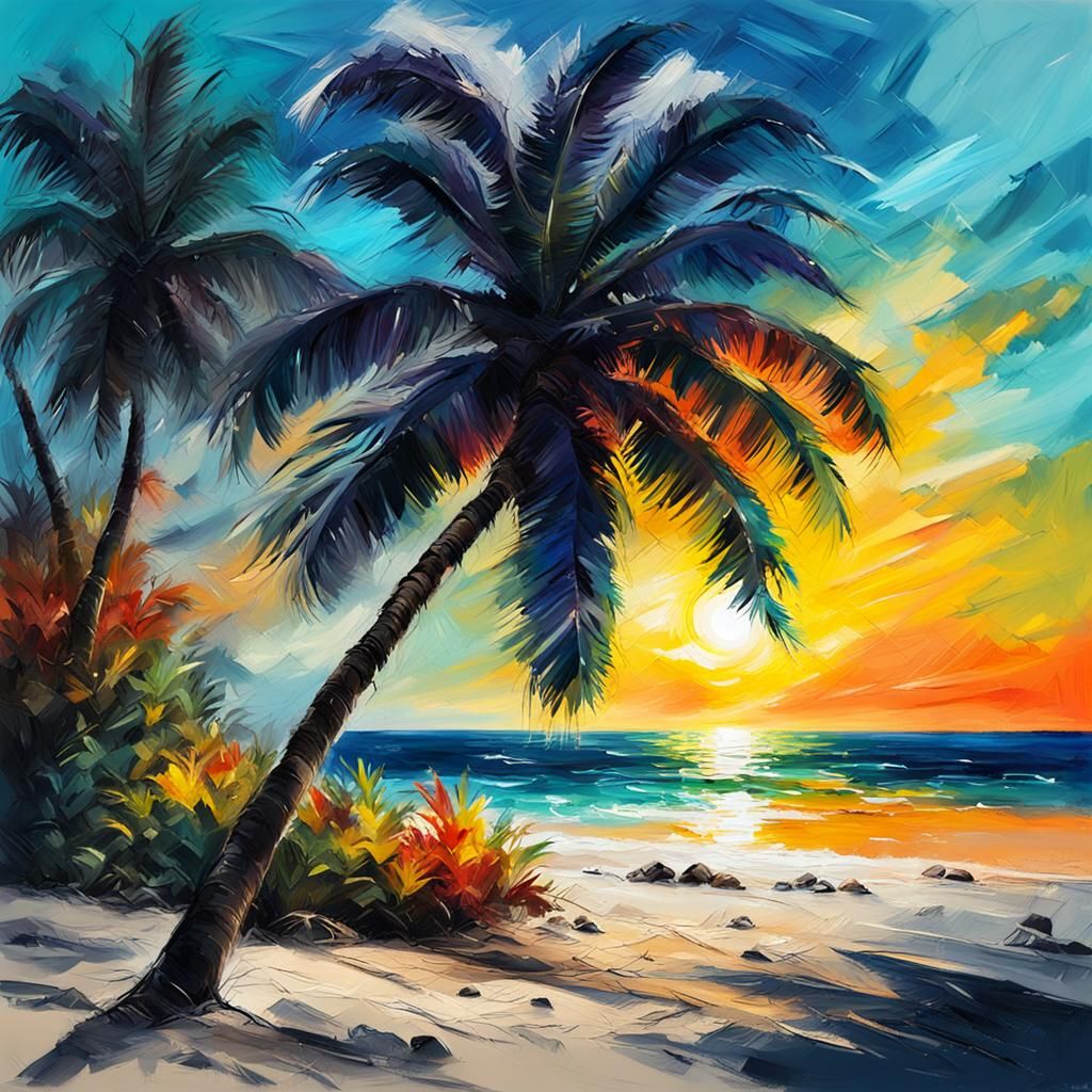 Tropical Beach Palm Tree Noir Speed Painting