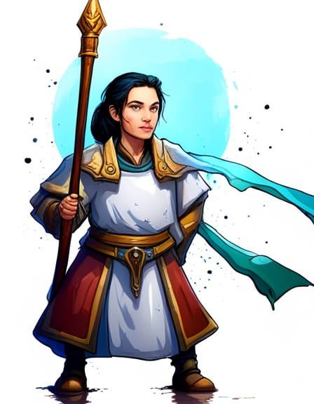 Colorful Female Dwarf Cleric with Black Hair