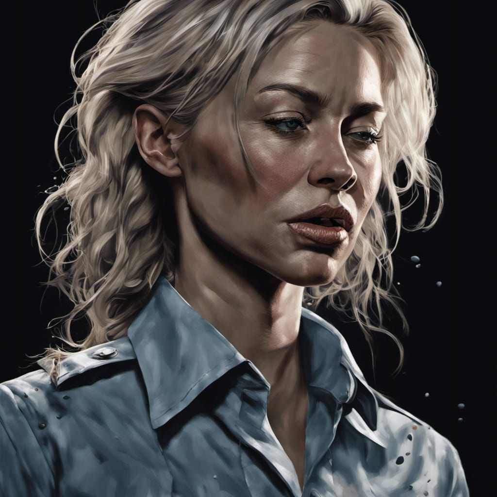 Mature Woman in Shadow, Hyperrealistic Close-Up