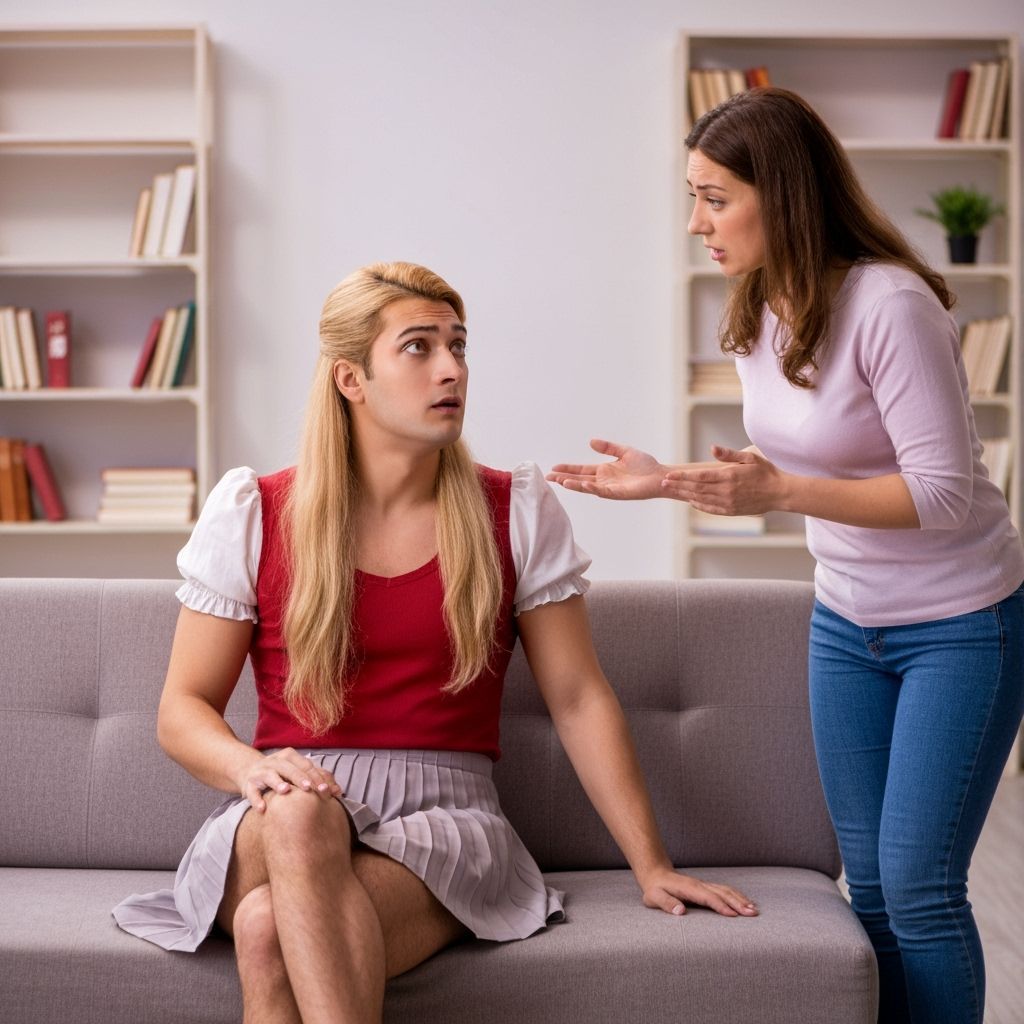 Handsome Young Man Crossdressing, Worried Conversation With ...