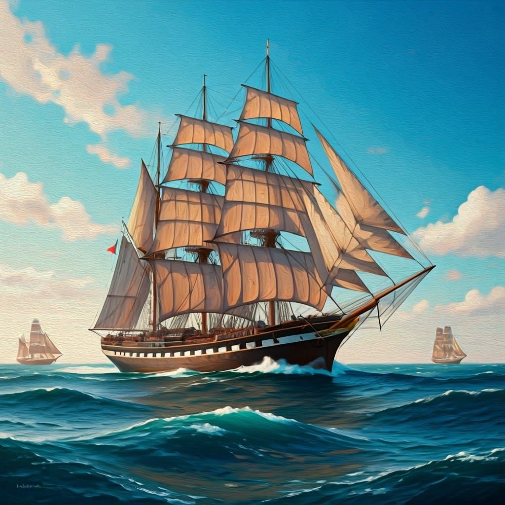 Majestic Crimson Sailing Ship in Turbulent Waters