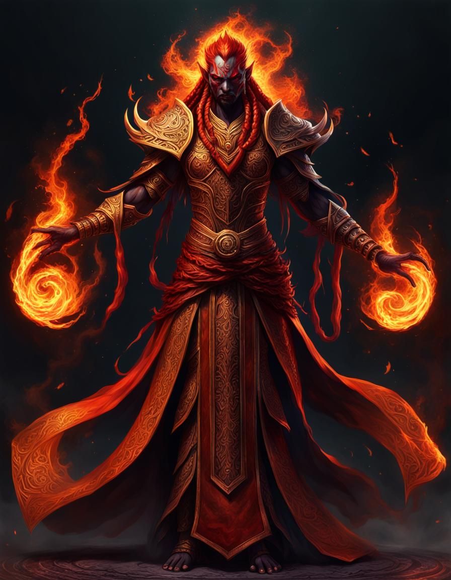 Fiery Efreeti in Dark Fantasy Art Style