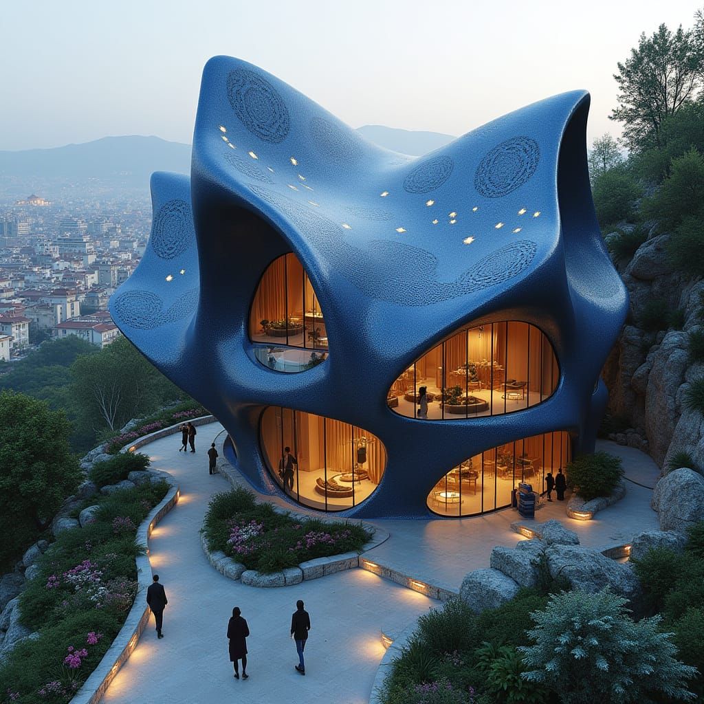 Futuristic Organic Petal Building with Abstract Iranian Geom...