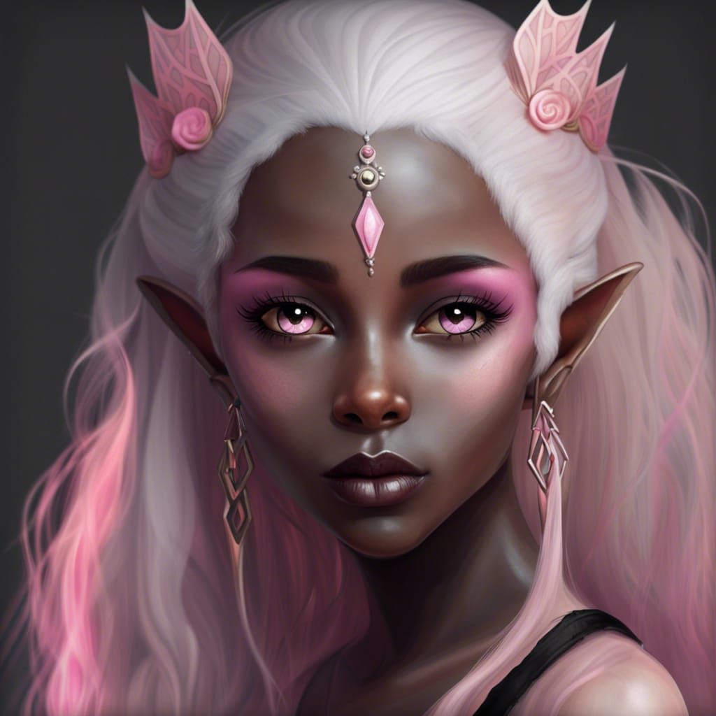 Elegant Dark Elf Ballerina with Pink Eyes