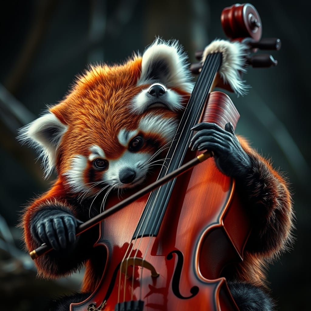 Red Panda Masterfully Plays Cello in Moody Cinematic Scene