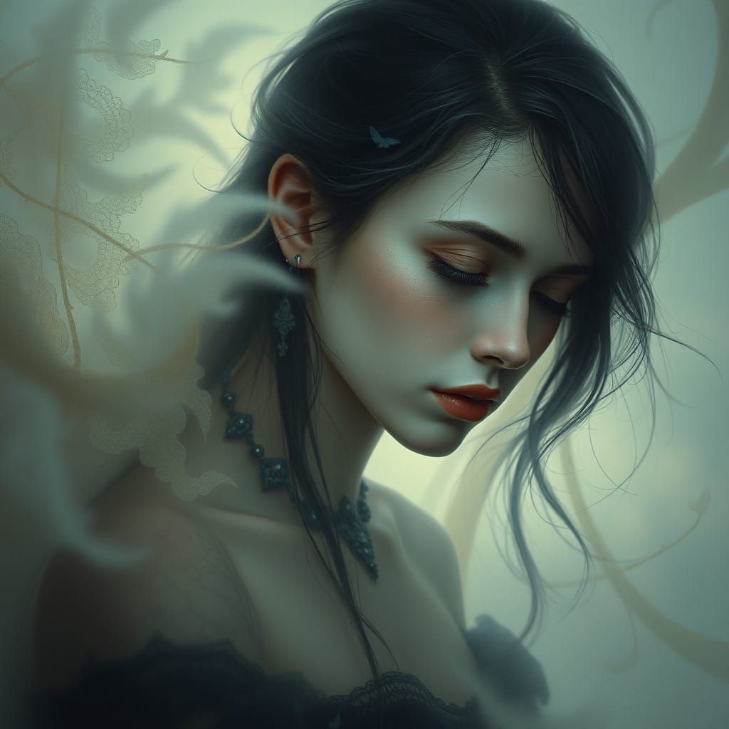 Ethereal Woman Lost in Dreamy Whispers