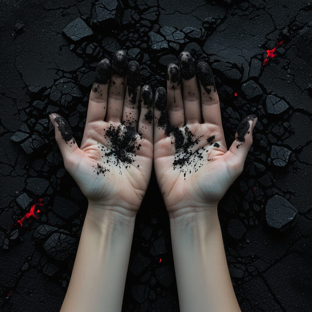 Gothic Album Art: Ash-Covered Hands in Crimson Shadows