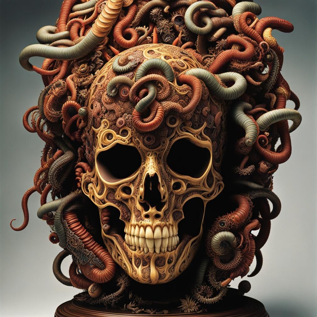 Cracked Mannequin Head with Worms, Comic Book Art