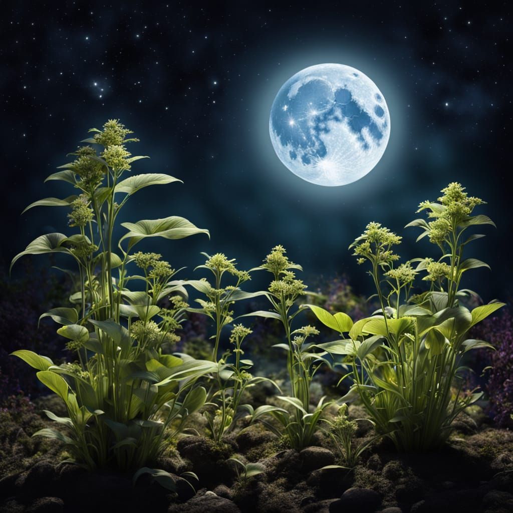 Magical Plants Singing Spells Under Full Moon