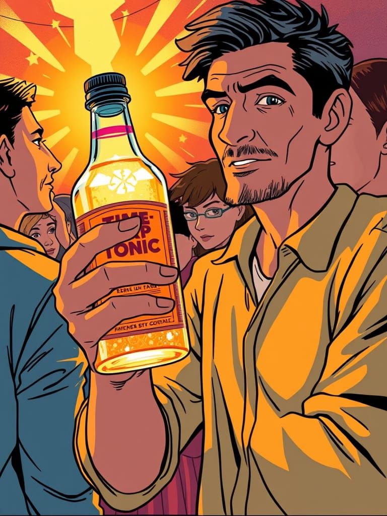 Vibrant Time-Skip Tonic Scene in Stylized Cyberpunk Style