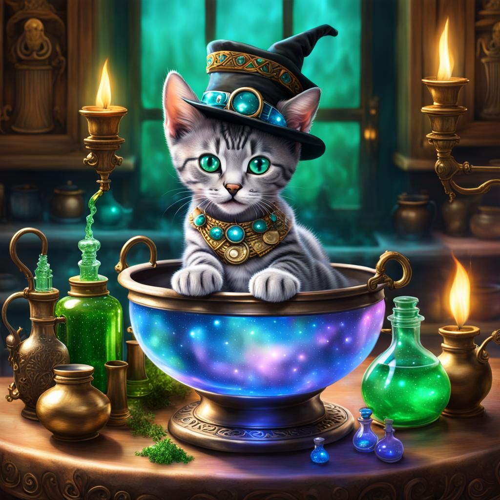 Steampunk Kitten Witch Potion Party