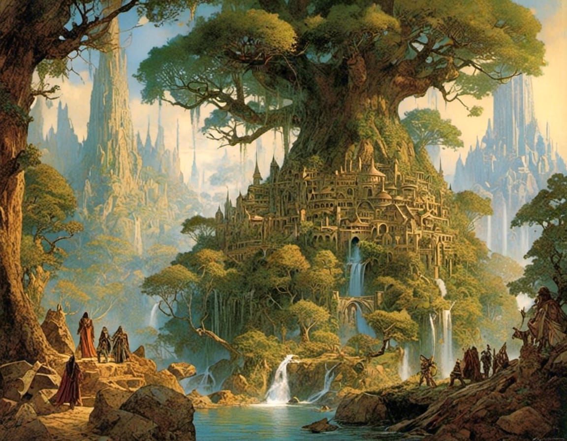 Enchanting Elven City in Giant Trees