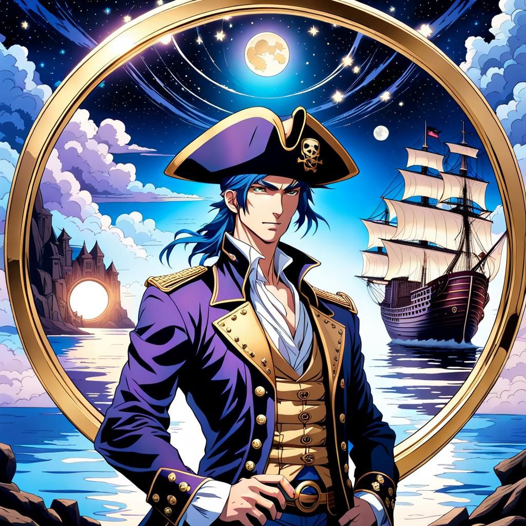 Anime Pirate Under Starry Steampunk Sky