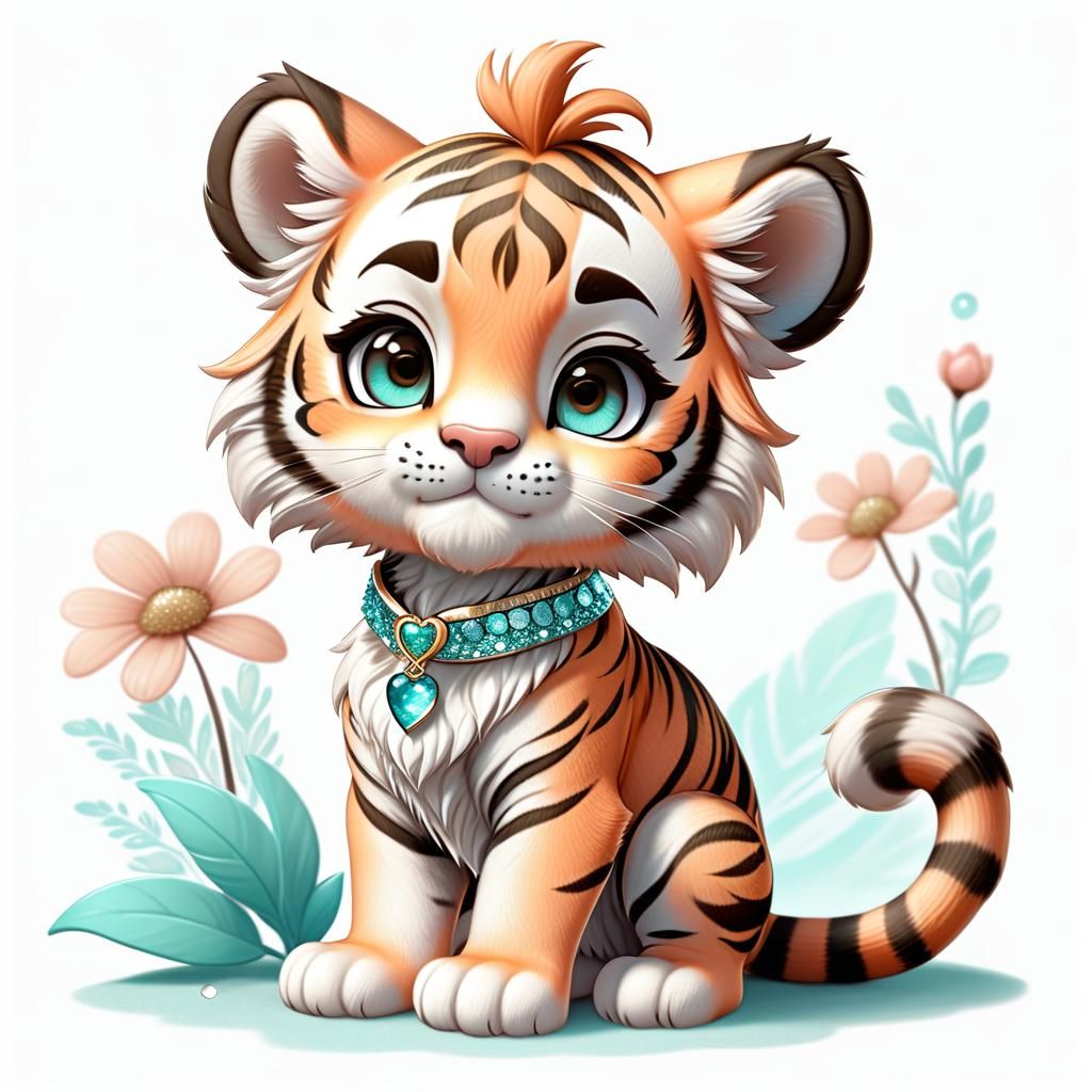 Adorable Chibi Peach Tiger with Turquoise Eyes
