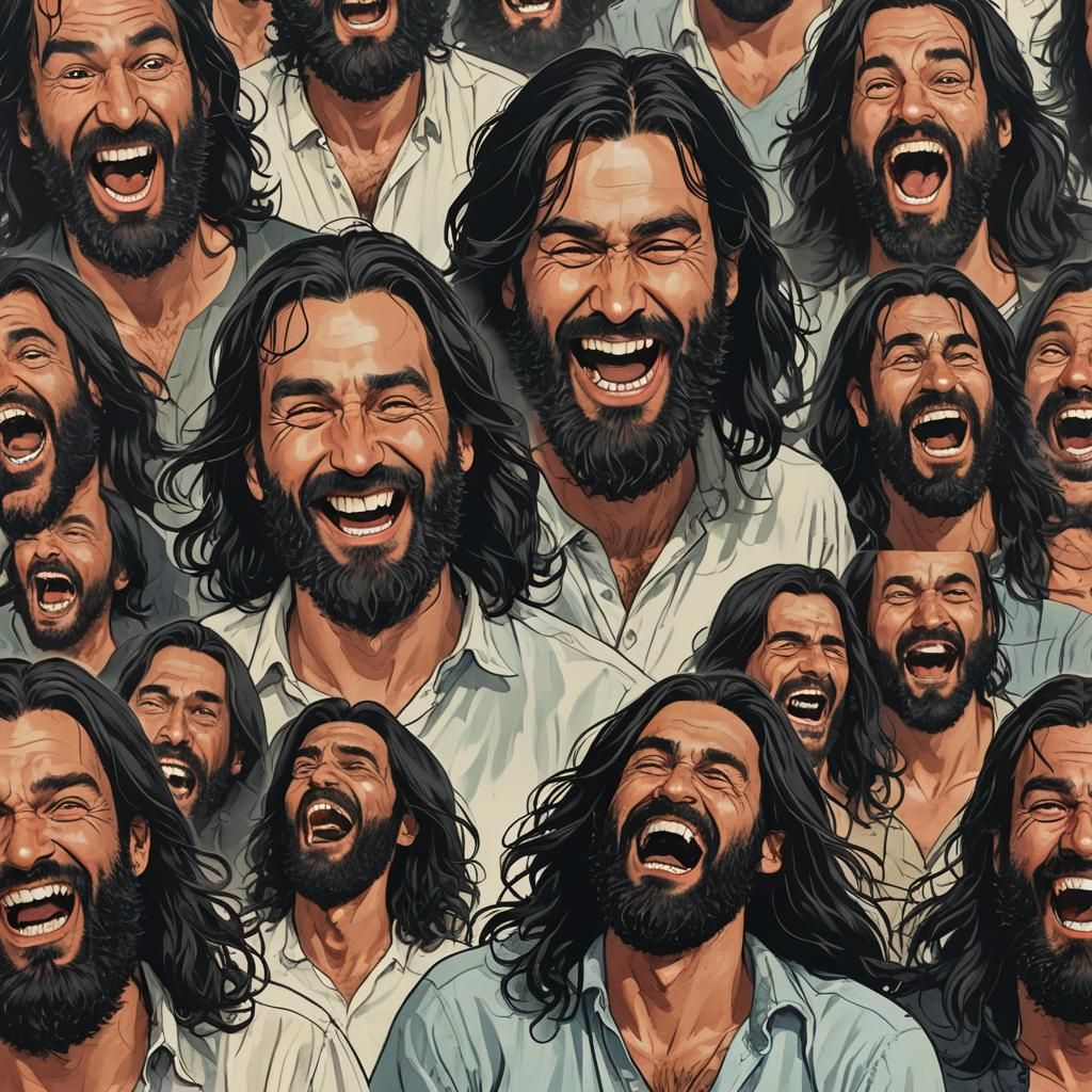 Man with Black Beard Laughing Uncontrollably