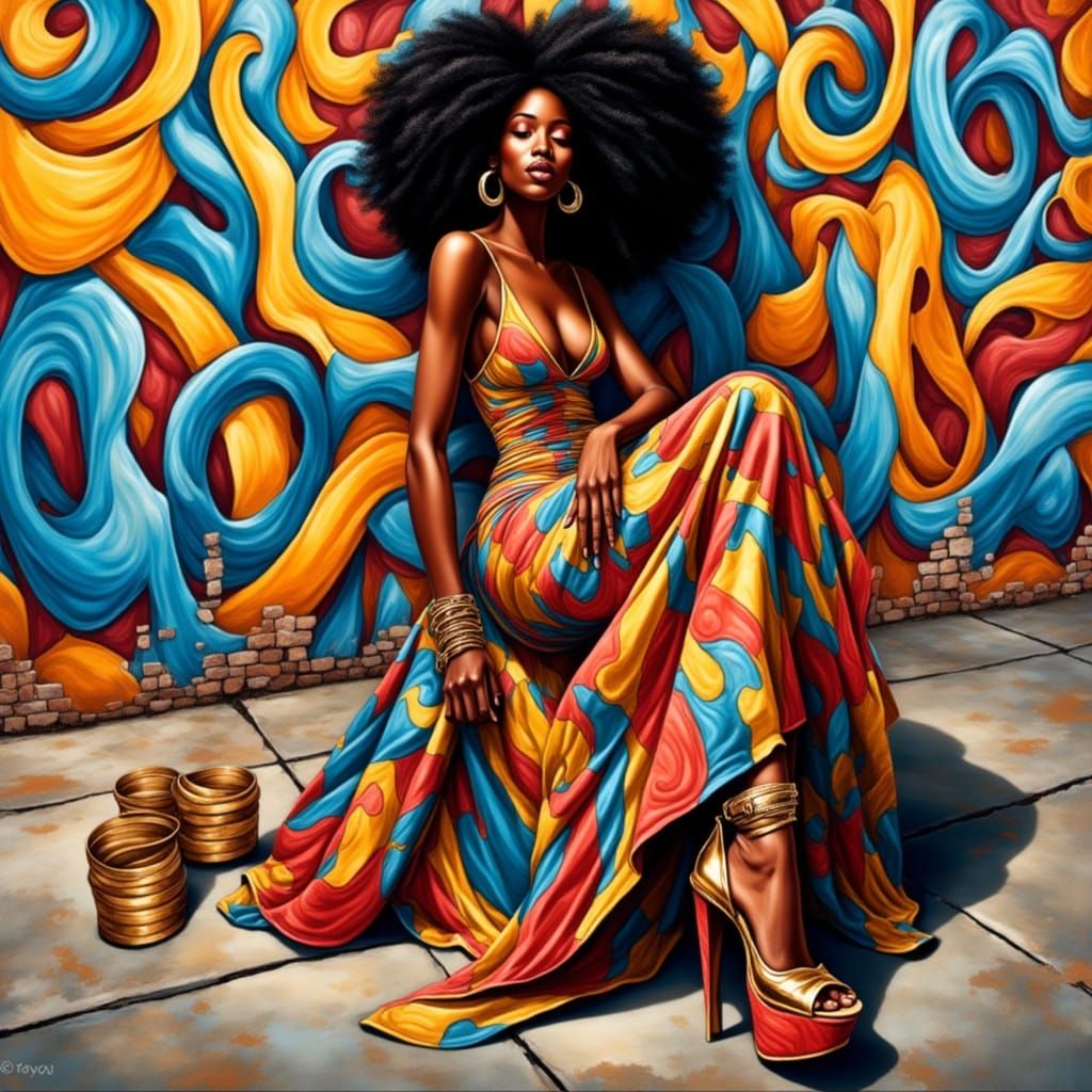 Sultry Portrait of a Black Woman in Bold Graffiti Style