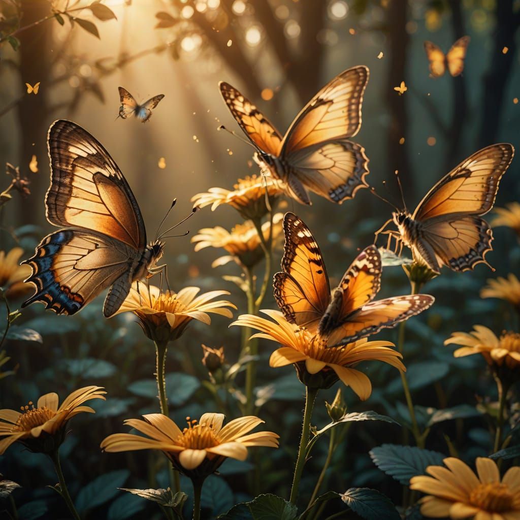 Ethereal Butterflies Dance in Golden Light