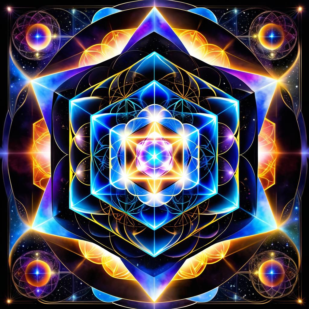 Metatron's Cube in Digital Watercolor Double Exposure