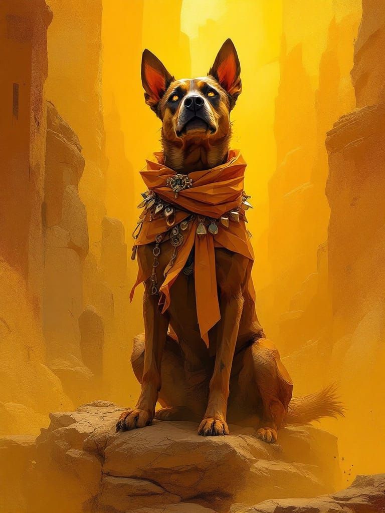 Golden Canyon Guardian in Pre-Columbian Style