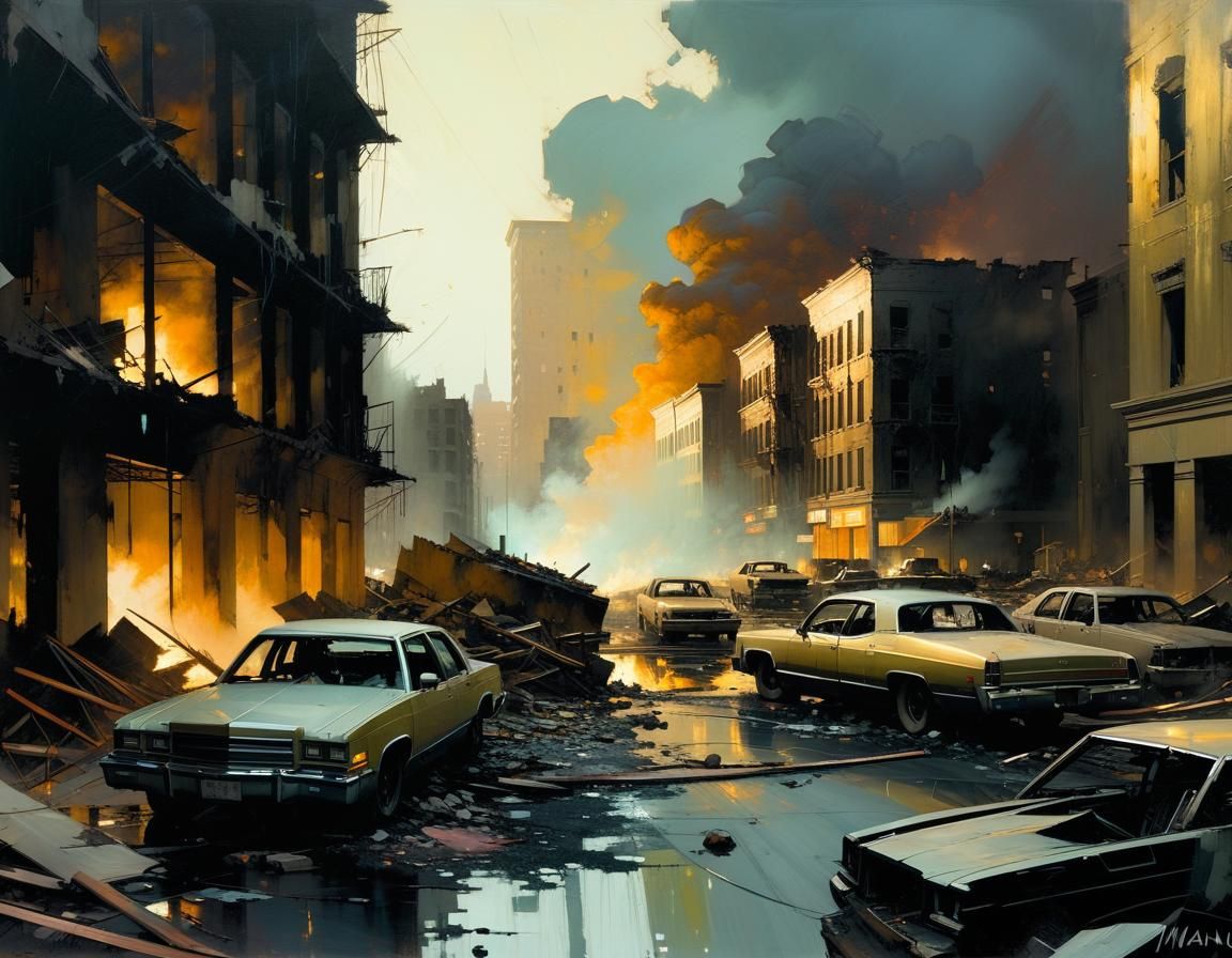 Devastation Cityscape as Oil Painting