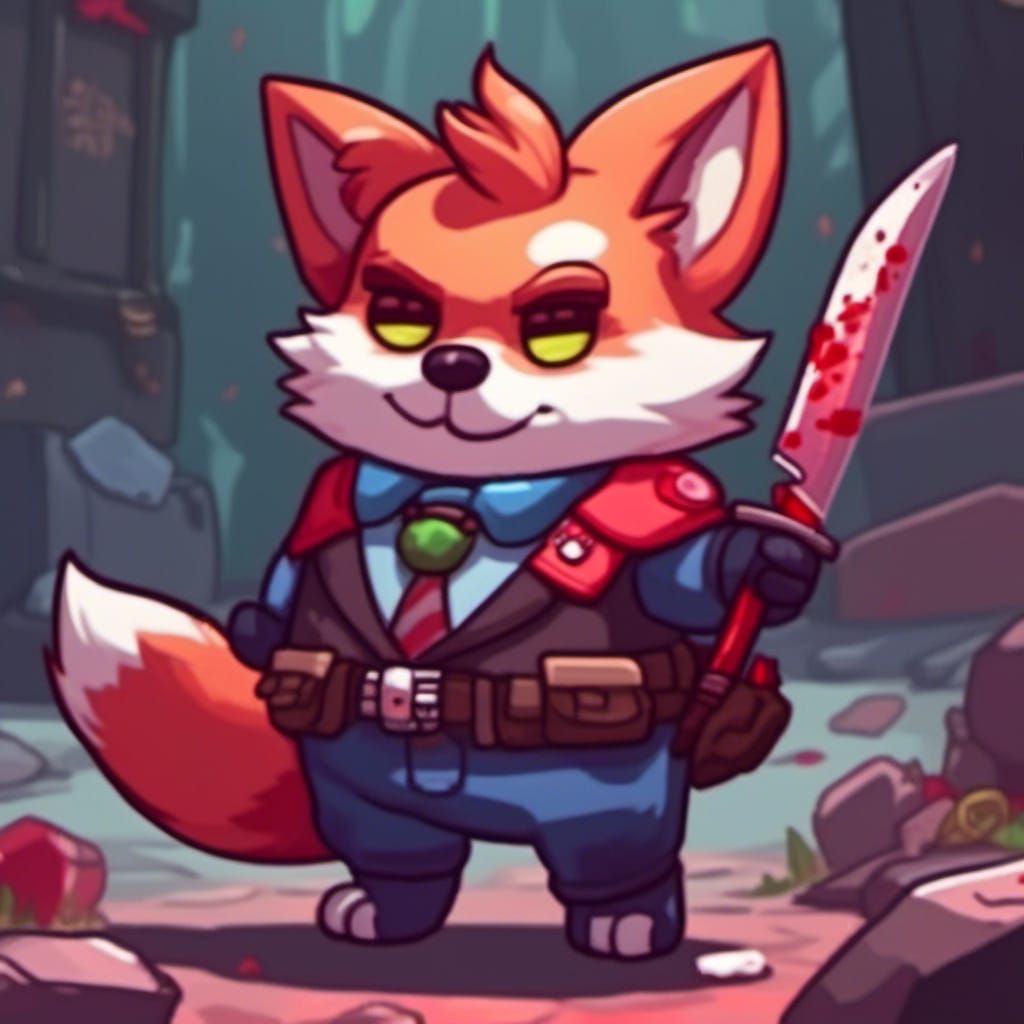 Fox Cub with Knife: Detailed Matte Painting