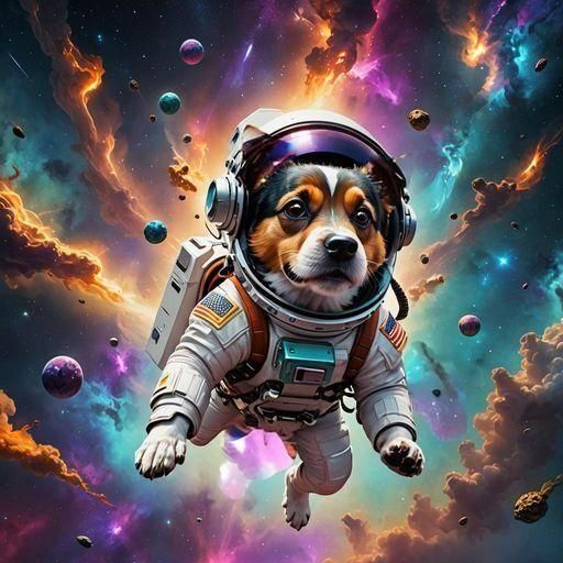 Astronaut Floating in Galactic Space with Nebulae