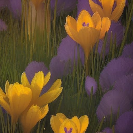 Hyperdetailed Yellow Crocus Flower in Volumetric Lighting
