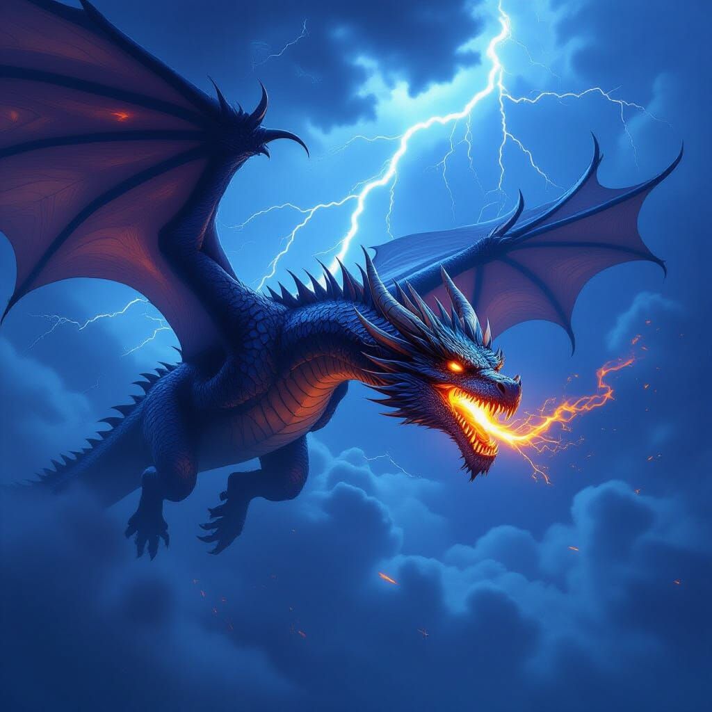 Majestic Dragon in Stormy Digital Matte Painting