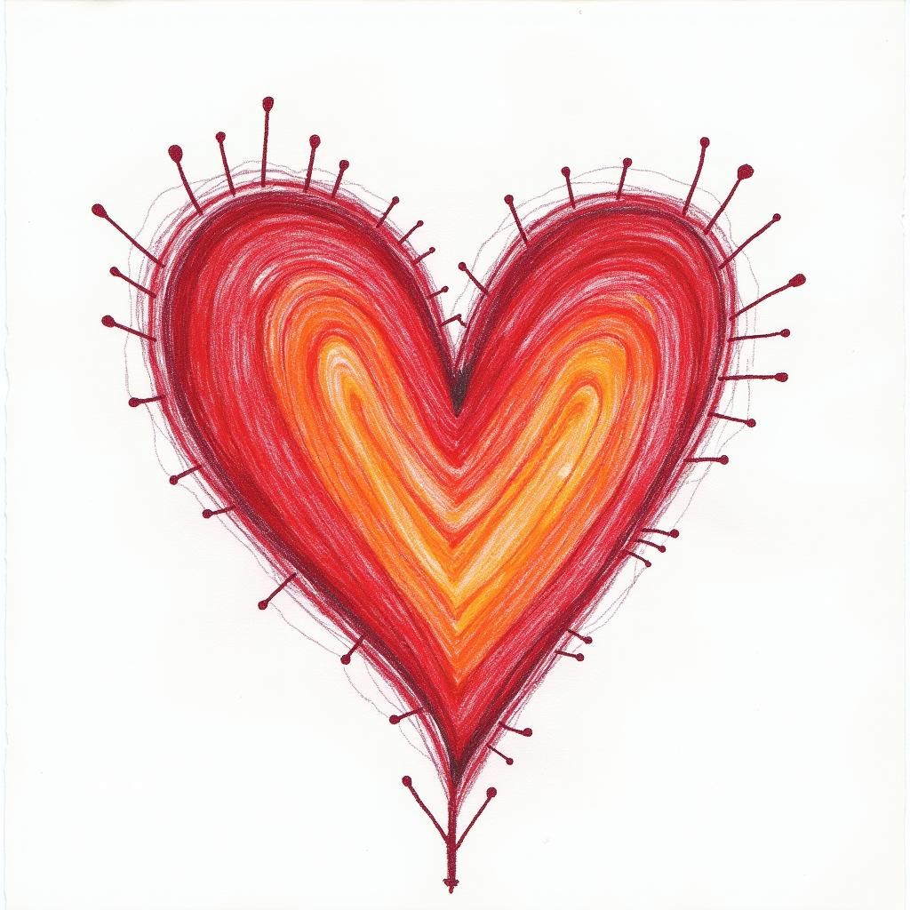 Colorful Crayon Heart Drawing on Paper