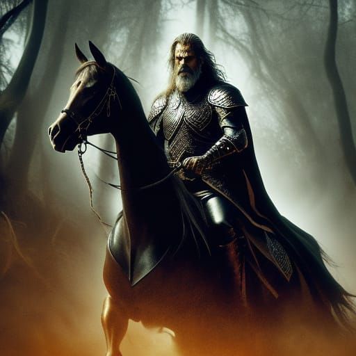 Warrior Rides into Mystical Moonlit Forest