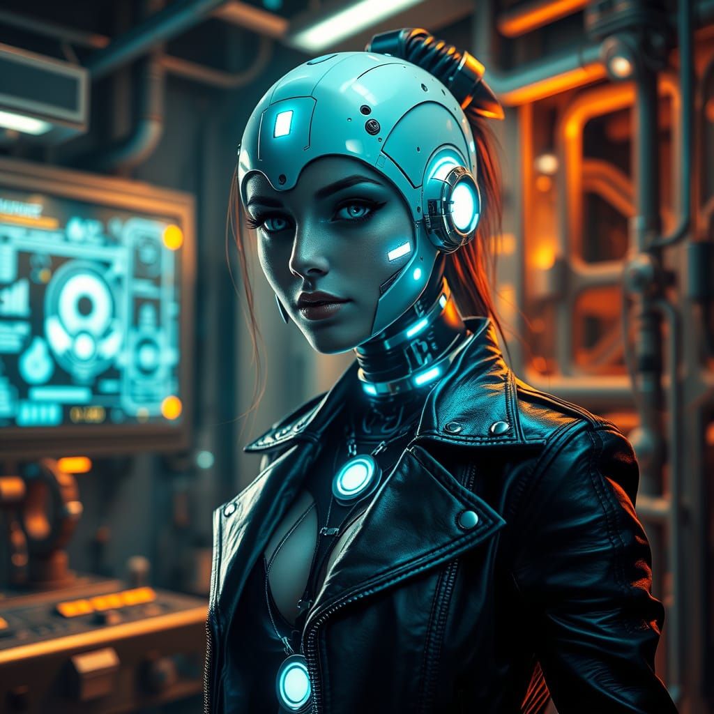 Futuristic Cyborg Woman in High-Tech Lab