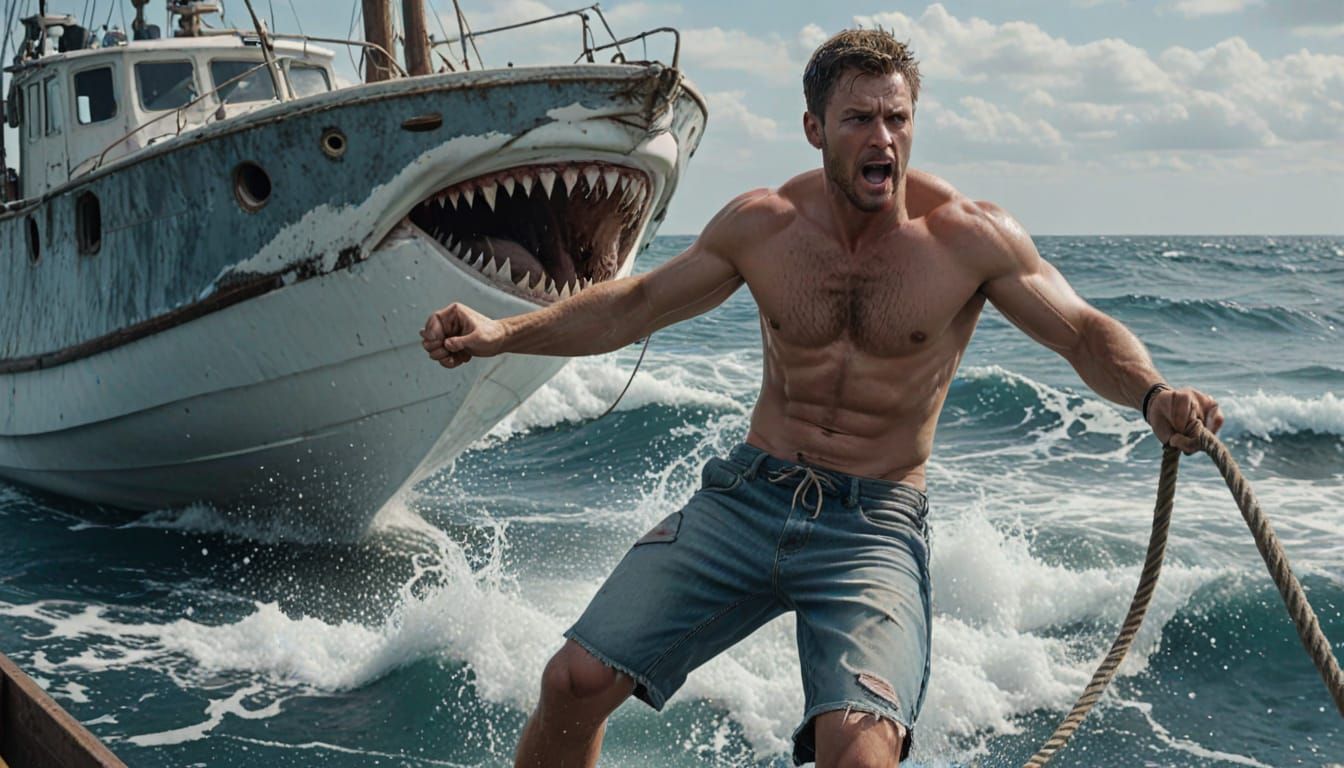 Manaced by Sharks: Hyper-Realistic Digital Art