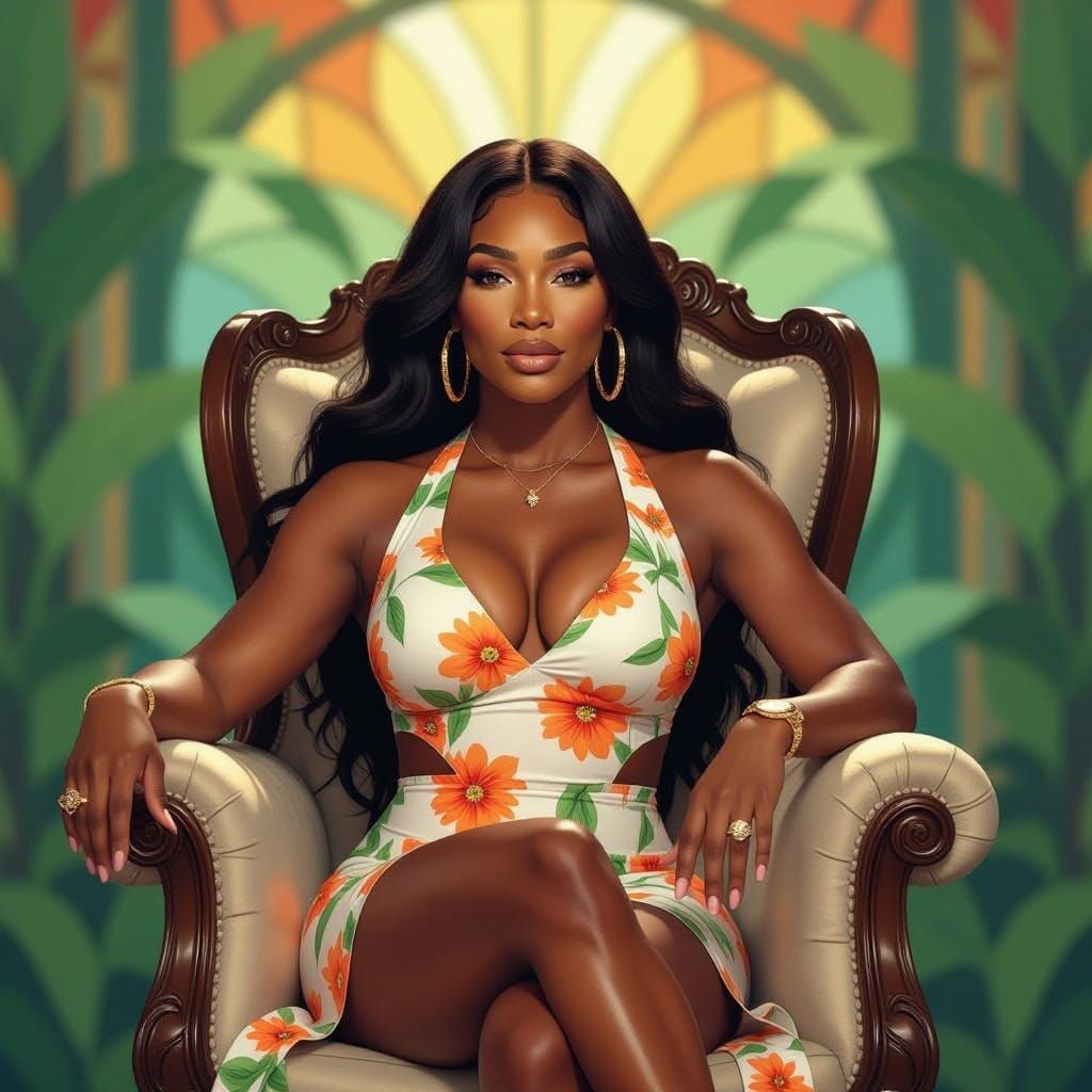 Confident Tennis Icon in Art Nouveau Splendor