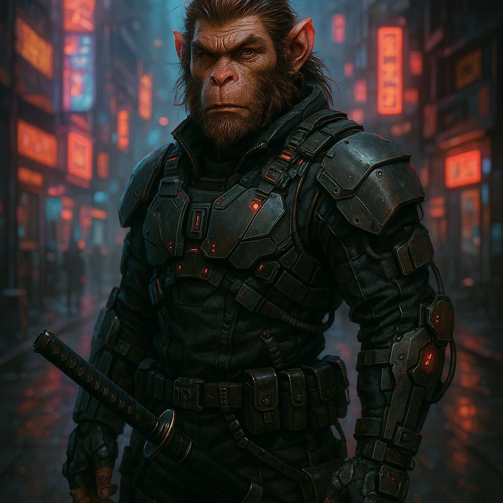 Shadowrun Hanuman Street Samurai in Cyberpunk Style