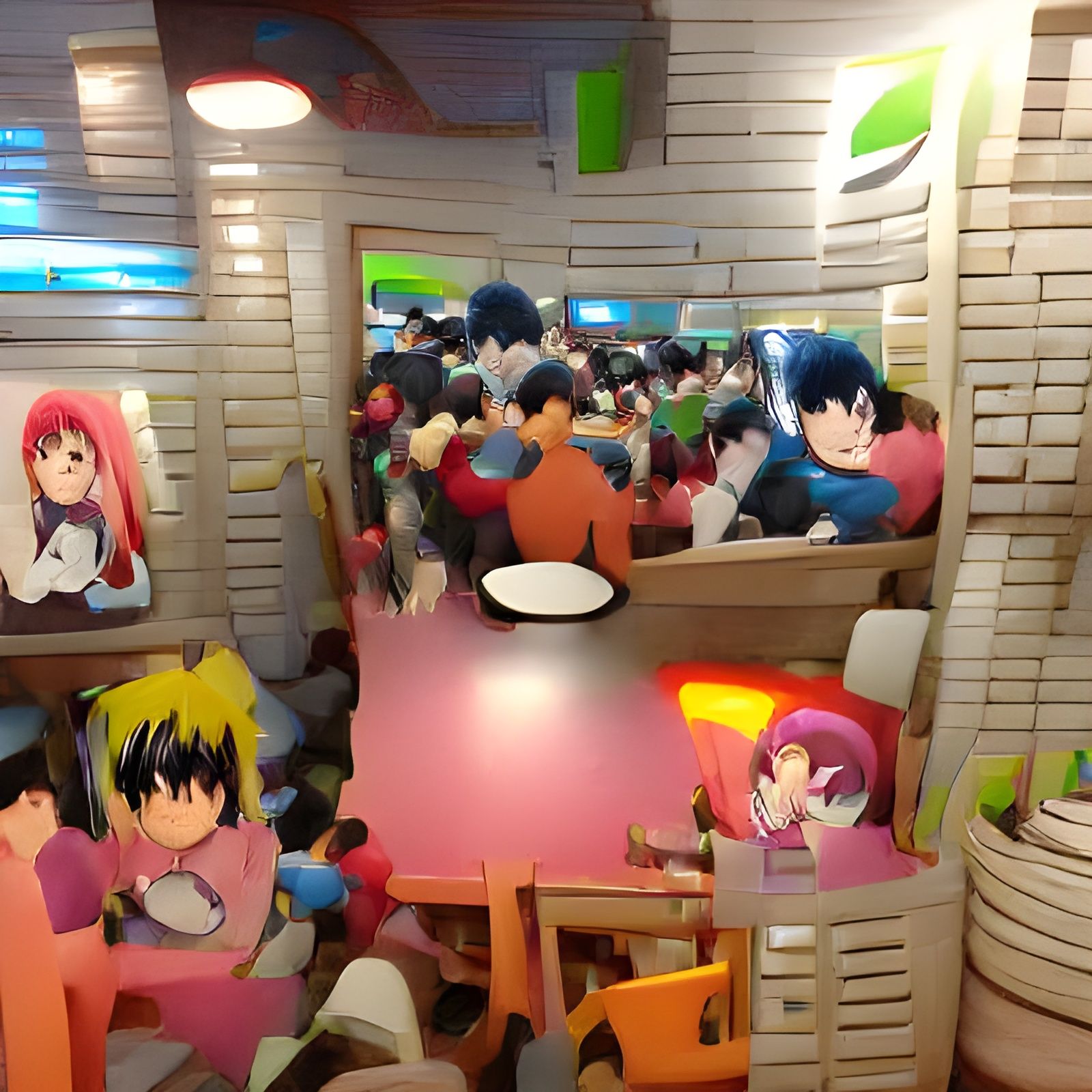 Crowded Anime Restaurant