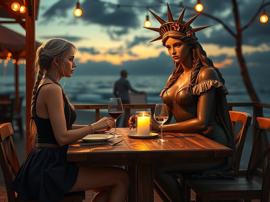 Ethereal Dinner Scene in Neo-Steampunk Style