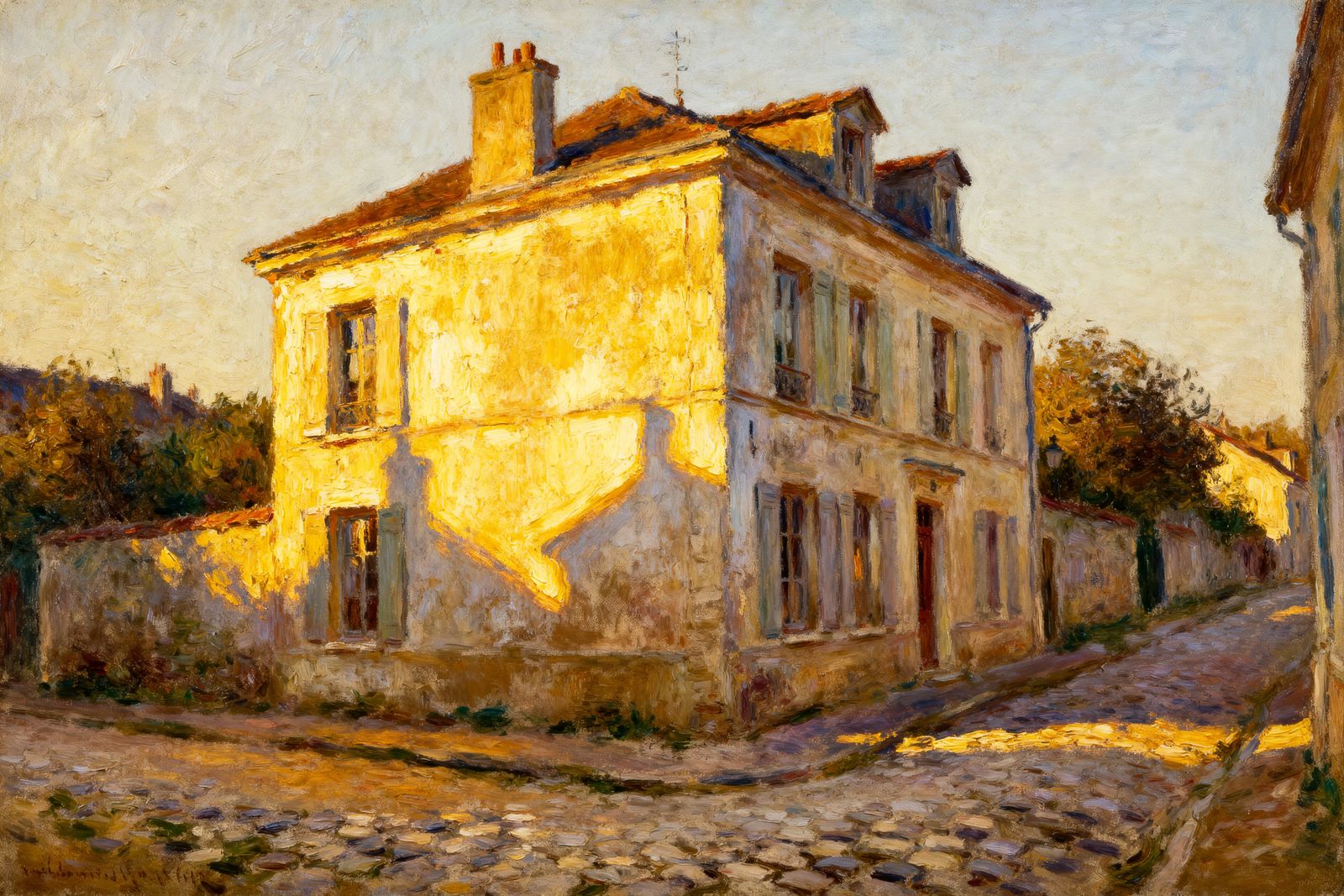 Charming Weathered House on Cobblestone Street at Golden Hou...