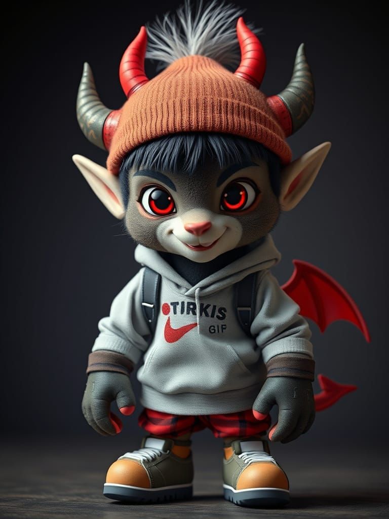 Adorable Devil Adventurer in Skater Clothes, Pixar Style